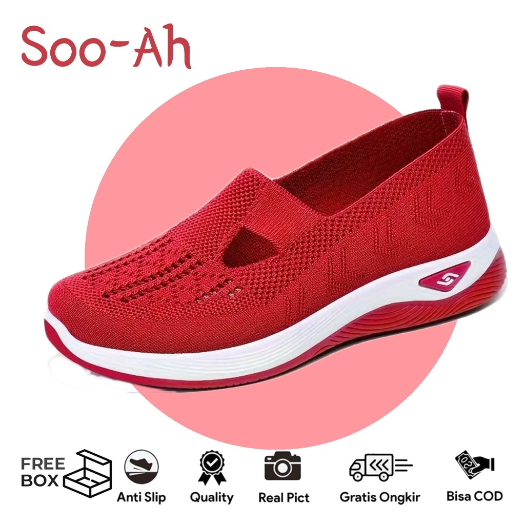 Indone.id , Sepatu wanita Korea Soo-Ah Korea 2025 , LVR Jeonghan Sepatu Rajut Wanita Tanpa Tali / Se