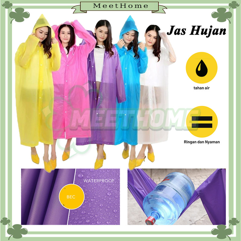 Jas Hujan Transparan Polos/Jas Hujan Dewasa Poncho Bahan EVA/Jas Hujan Kancing Transparan Polos