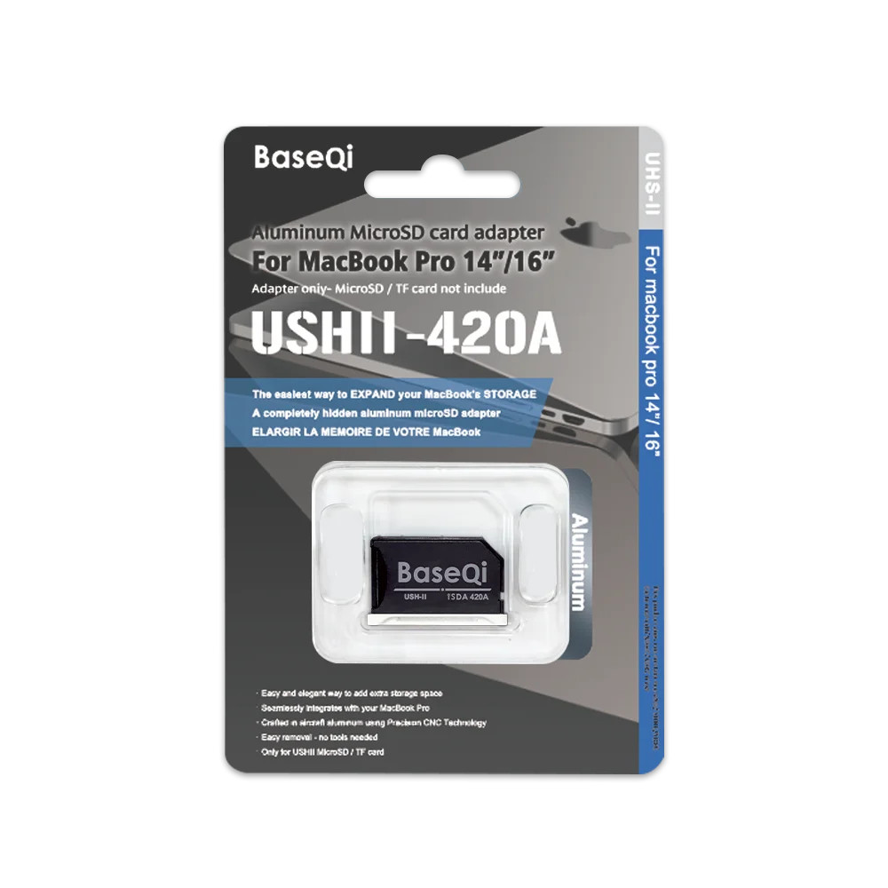 BaseQi MacBook 420A Aluminum Stealth Drive Micro SD/TF Card Adapter SD Card Reader for MacBook Pro R