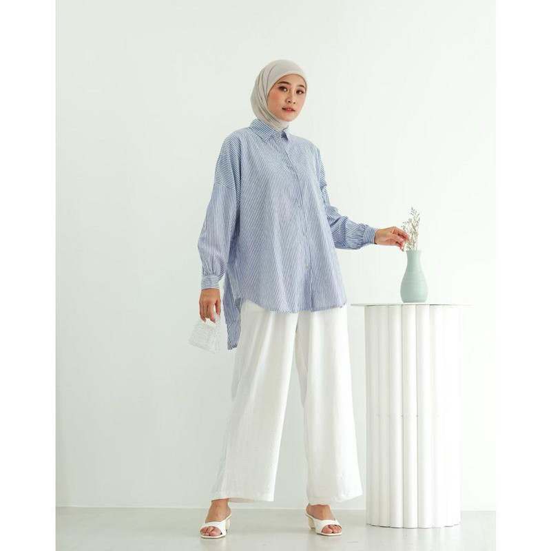 ORTWO - ZFS KEMEJA WANITA NISA / AYESHA SHIRT STRIPE / Kemeja Oversize Motif Garis-Garis / OOTD Wani