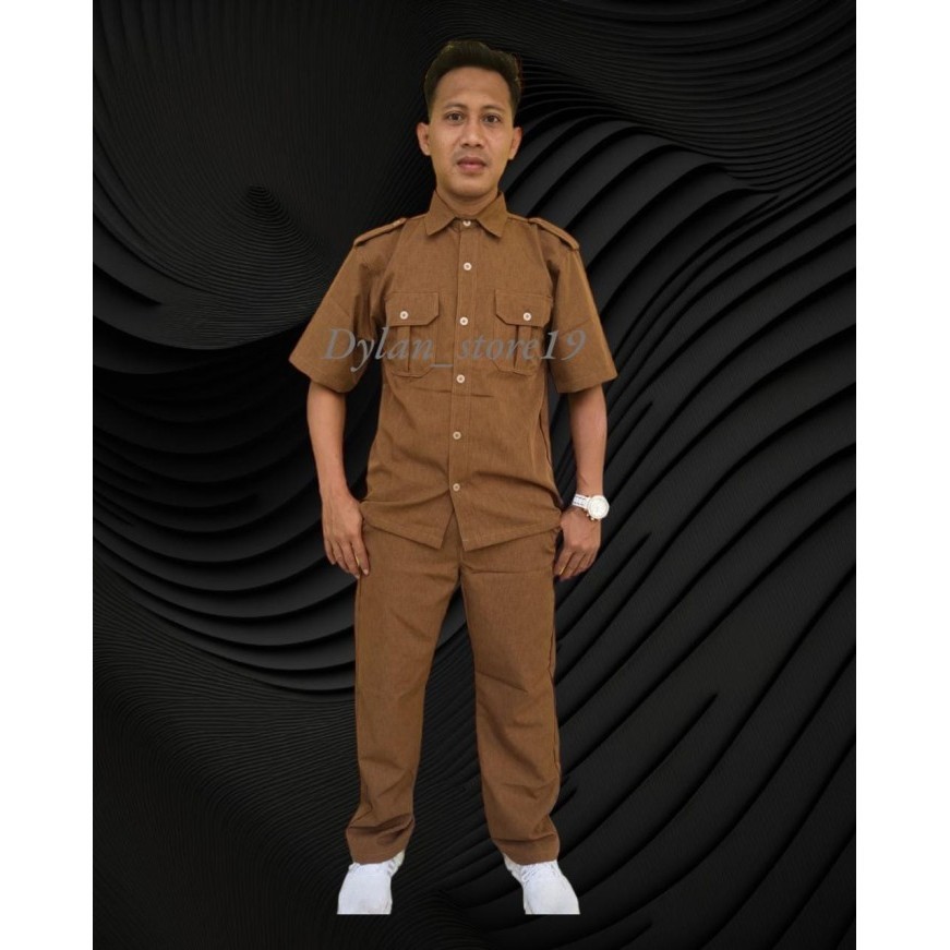 promo ✨ -Seragam PNS seragam PEMDA pria khaki/celana PNS keki /kemeja PNS keki - 1set keki tua, S