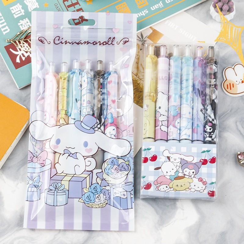 

✨AWC✨PULPEN GEL MEKANIK 1SET ISI 6PCS / PULPEN MEKANIK MOTIF CINNAMONROLL / BOLPOIN MEKANIK MOTIF LUCU