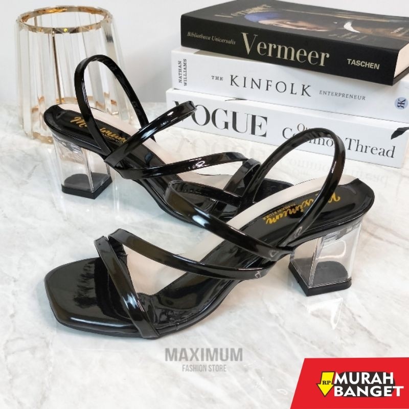 Sepatu pesta cewek- R9 High Heels Wanita Hak Tahu Premium Hak Kaca 7cm Queensha