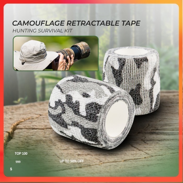 

Camouflage Retractable Tape Hunting Survival Lakban 4.5M 50mm - Black