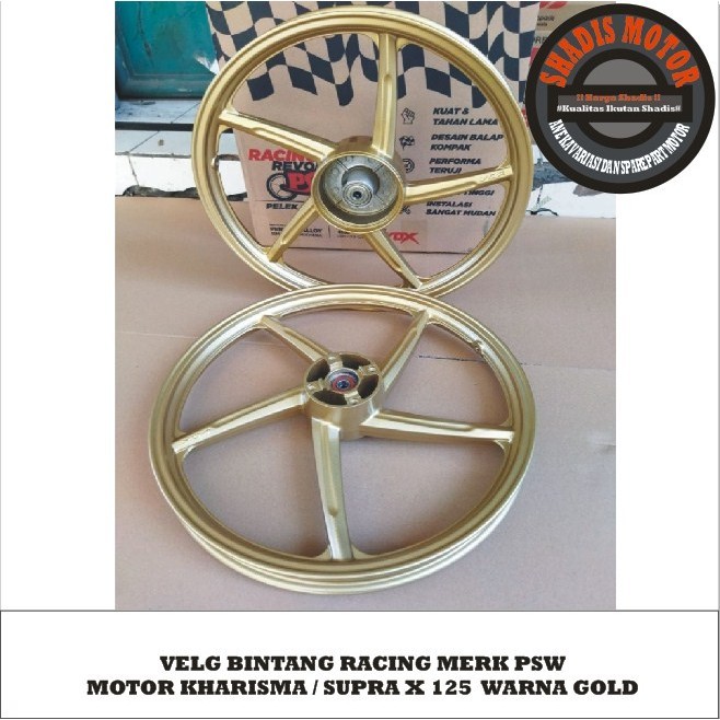 Velg Bintang Motor Merk PSW Ukuran 140/160 Ring 17 Motor Kharisma Supra X 125 Warna Gold Velg Palang