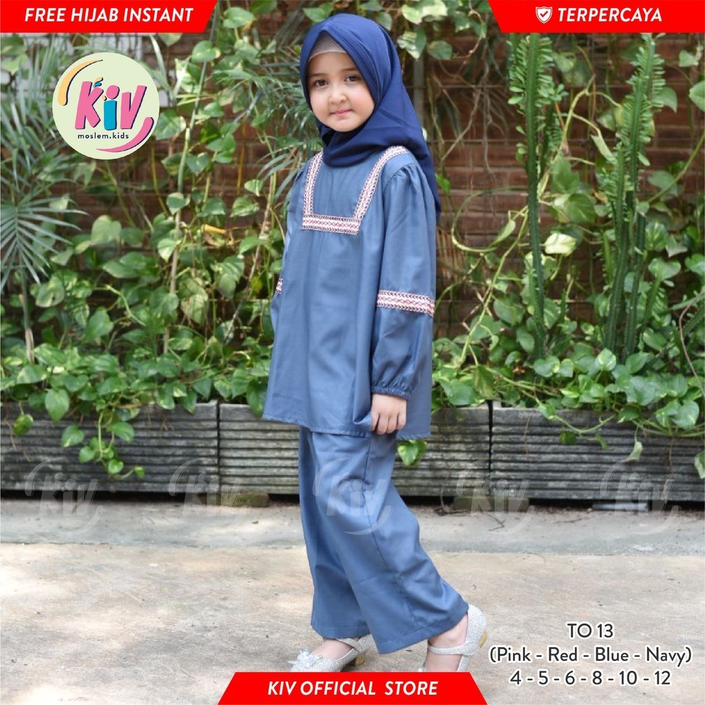 KIV Tunik Anak Perempuan Katun Renda Etnik Set Celana TO 13 TO 38