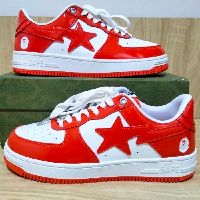 A Bathing Ape Bape Low Bapesta Patent Orange Sneakers Sepatu Shoes Sta