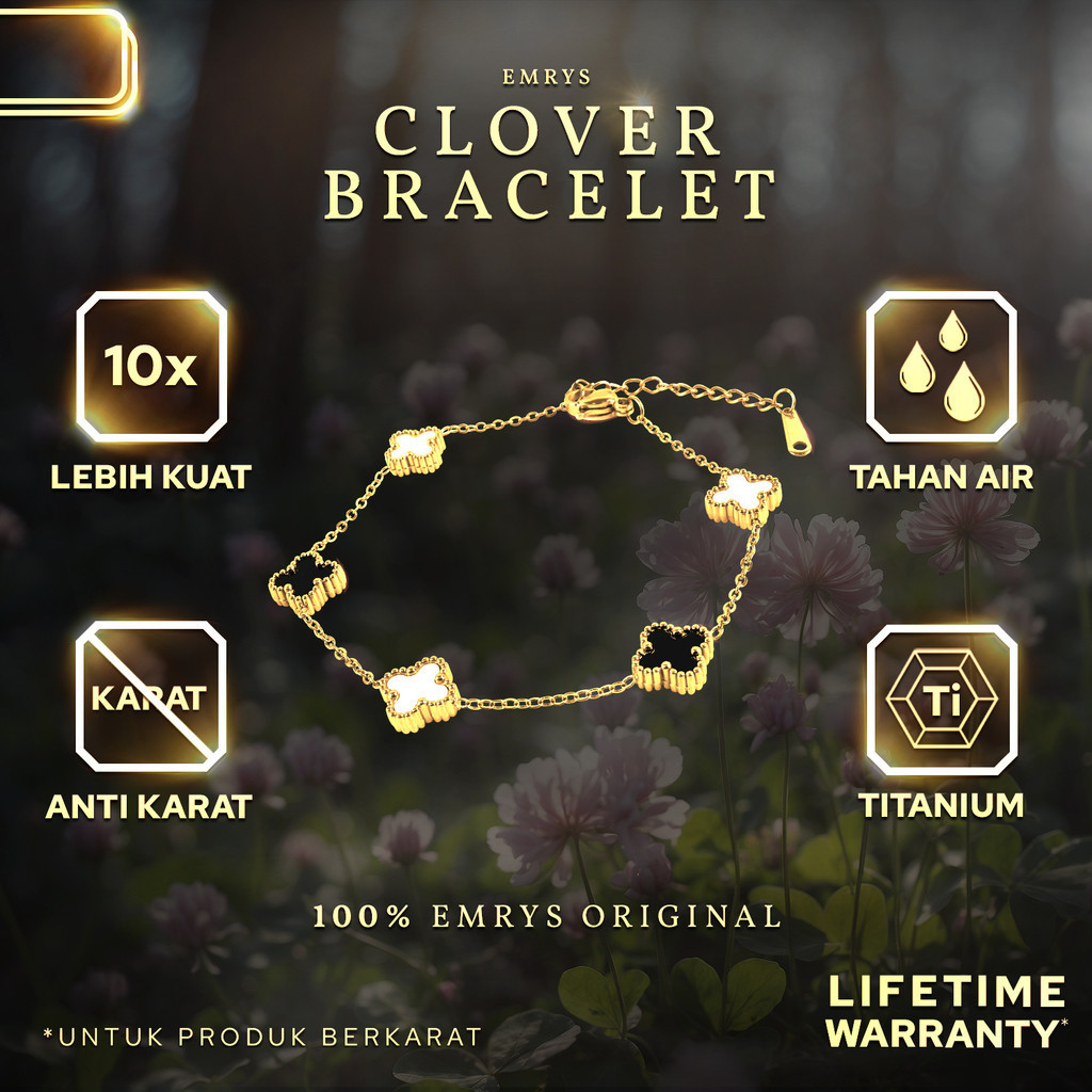 BUY 1 FREE 1 GIFT Emrys Premium Bracelet CLOVER Titanium Gelang Anti Karat Pria Wanita