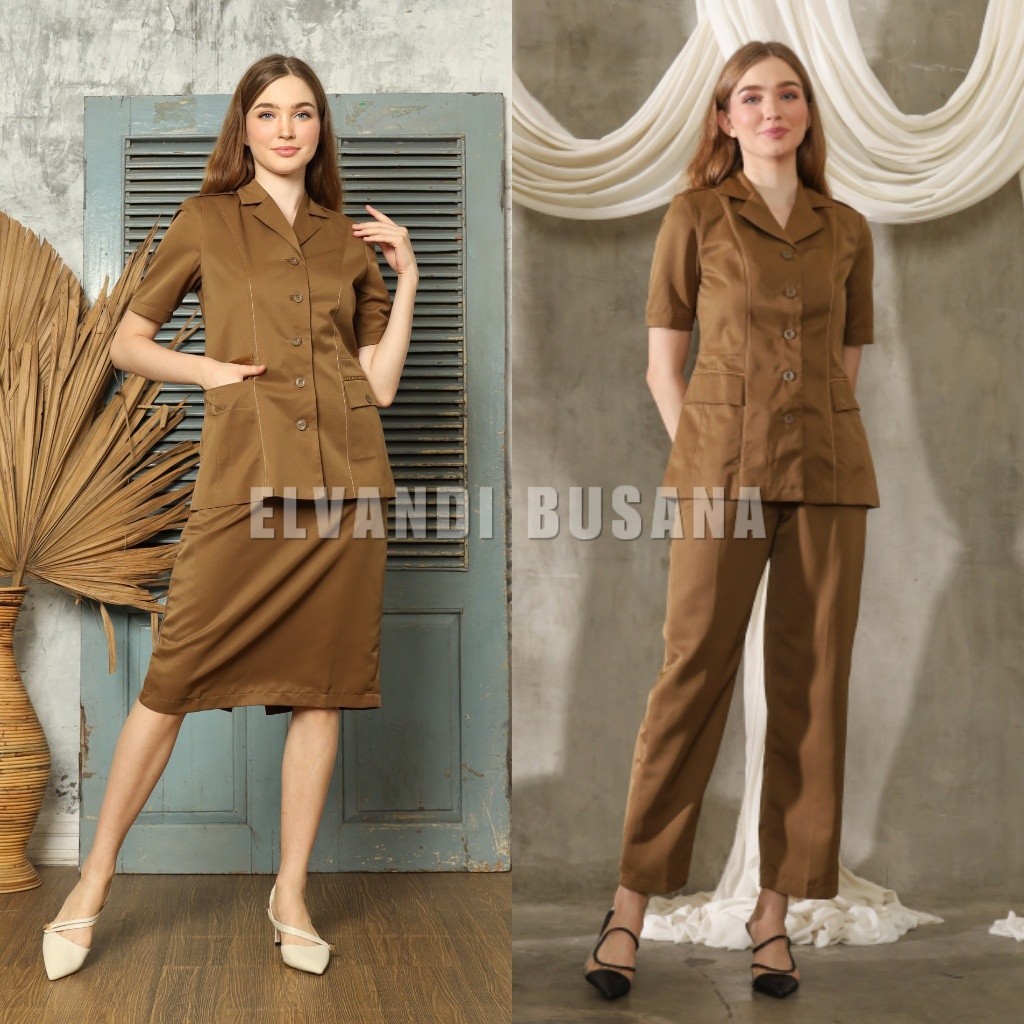 Blazer Wanita Baju Kerja Kantor Seragam PDH PNS Pemda Dinas Guru ASN Wanita Setelan Rok Pendek Celan