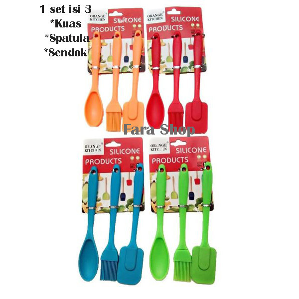 Quin Prabot Spatula 1 set Isi 3 Silikon Kuas Silicone Sendok aduk Set Peralatan Masak Berkualitas