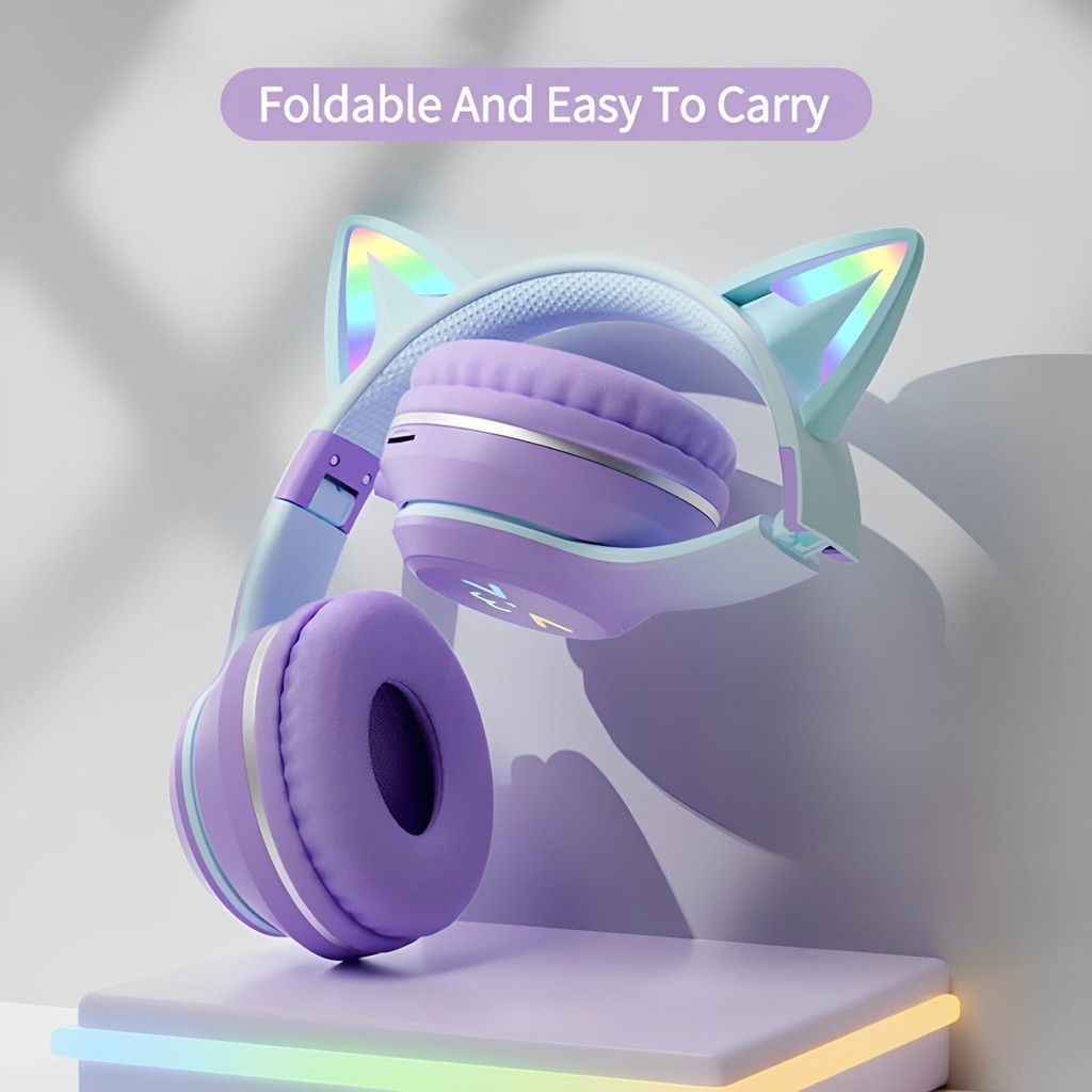 PROMO TERBARU HEADPHONE RGB HEADSET HADIAH ANAK PEREMPUAN KUCING LUCU DENGAN MIKROFON HEADSET GAMING