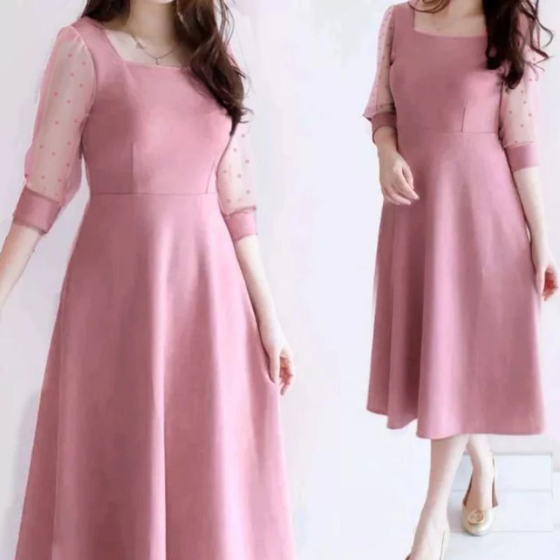 dress pesta scuba tile polkadot terbaru./ GAMIS MODEL BARU MURAH