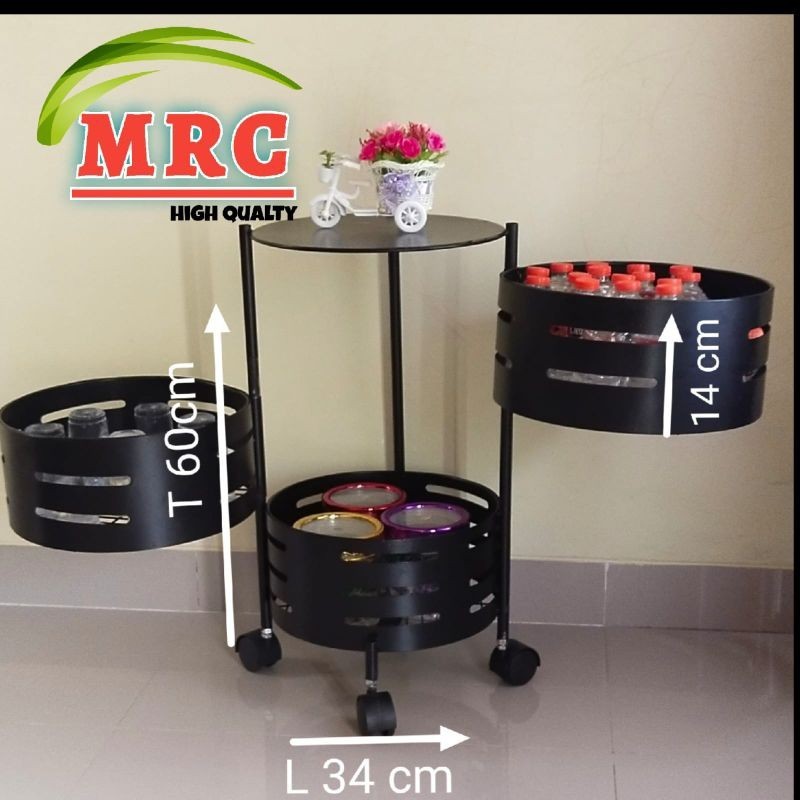 Rak Putar Multi 3 Susun Besi Minimalis, Rak Sudut Ruang Tamu