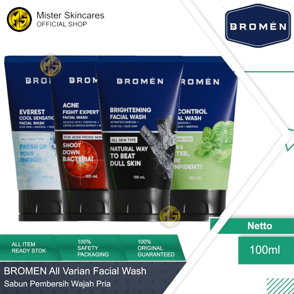 Bromen Facial Wash Sabun Cuci Muka Pria Untuk Kulit Kusam, Berjerawat dan Kulit Kering