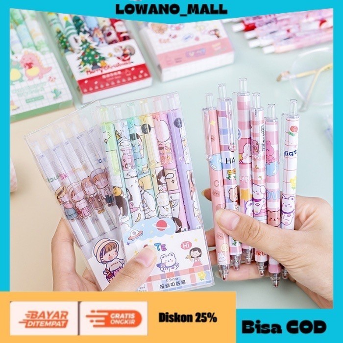 

[[LOWANOMALL6]] TERLARIS Pen Hitam Cartoon Japan Style Cute Enak Dipakai MIX 6 PCS COD