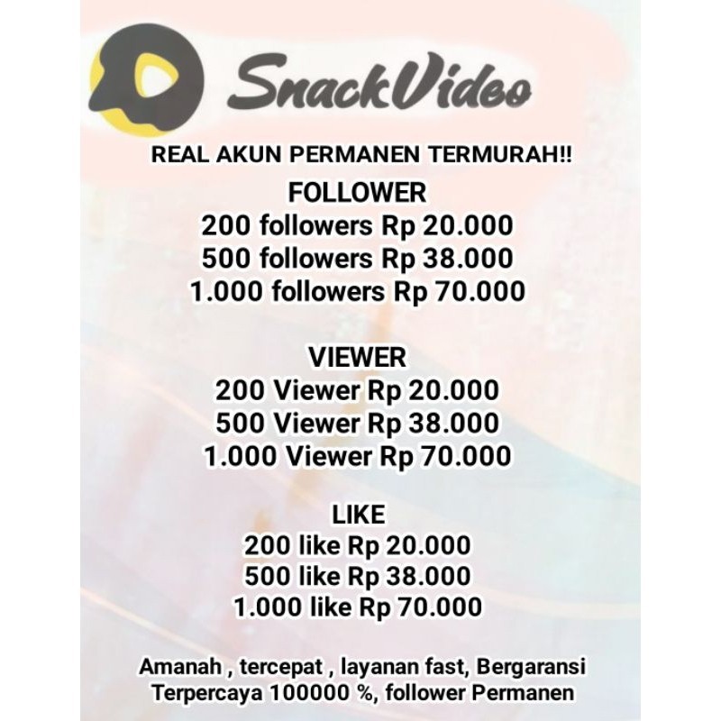 FOLLOWER SNACK VIDEO PERMANEN NO DROP