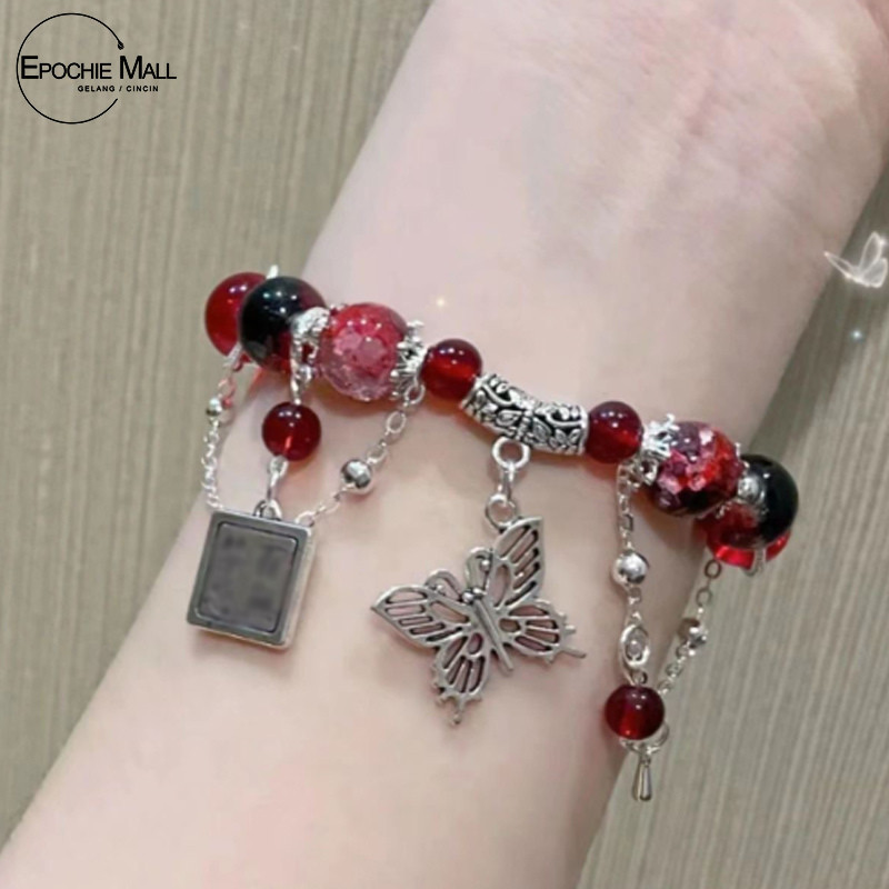 COD Gelang Rumbai Kupu-kupu Gelang Cina Wanita Manik Merah Berkat Resmi Surga Gelang Merah-EP