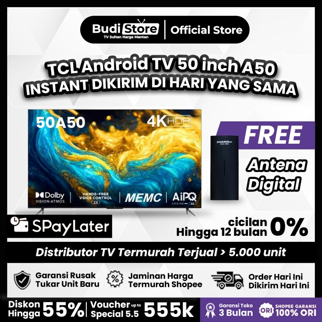 TCL Android TV 50 inch 50A50 + FREE ANTENA DIGITAL 100% ORIGINAL | GOOGLE TV | Android TV 50 inch