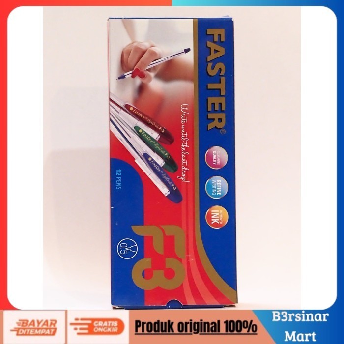 

[[KUALITAS TERBAIK]] Ballpoint/ Pulpen Faster F3, 0.5mm isi 12 pcs Black and Blue Hitam COD