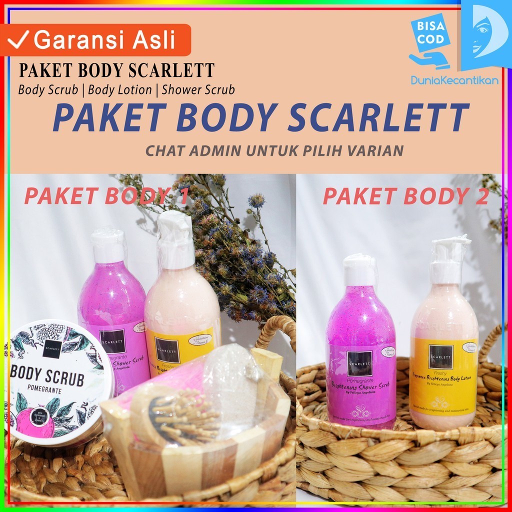 Paket Body Scarlett Whitening Body Lotion + Body Scrub + Showe scrub / Paket Hemat Scarlett