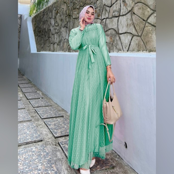 Dress kania hijau wardah baju pesta remaja wanita cantik murah