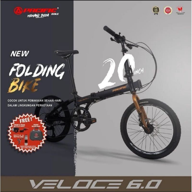 SEPEDA LIPAT 20" 20 INCH PACIFIC VELOCE 6.0 FOLDING BIKE FRAME ALLOY ASLI ORIGINAL SNI