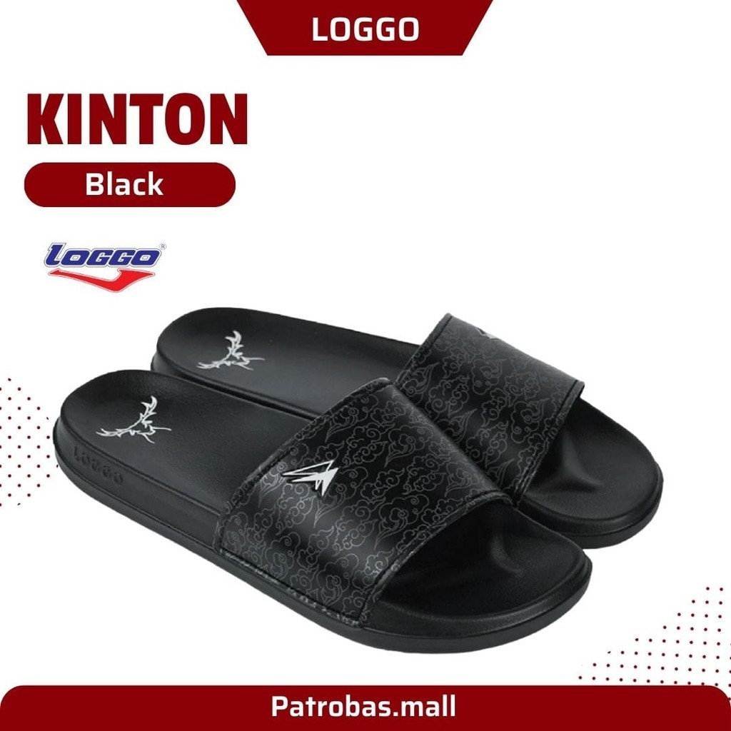Loggo Sandal Slide Kinton Black Sendal Karet Slop Casual Slip On Pria Hitam Original