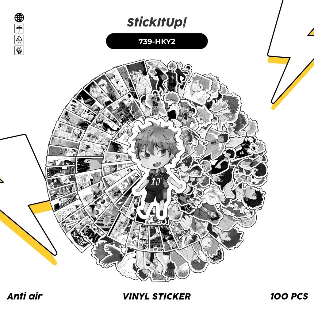 

COD✨ 100 Pcs Stiker Pack Black and White Haikyuu V2 Lucu Aesthetic Vynil Waterproof untuk Freebies Sticker Buku Journal Casing HP Laptop