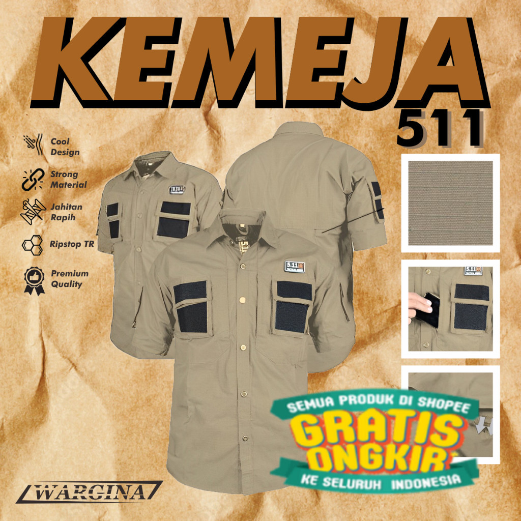 Kemeja Tactical 511 Lengan Pendek Pria Bahan Original Ripstop Premium High Quality Hem Cowo Lapangan