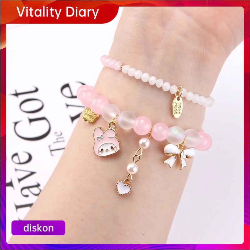 COD Gelang Sanrio Lucu Gelang Manik Sanrio Bracelet Gelang Anak Perempuan Manis Tali Tangan Kristal 