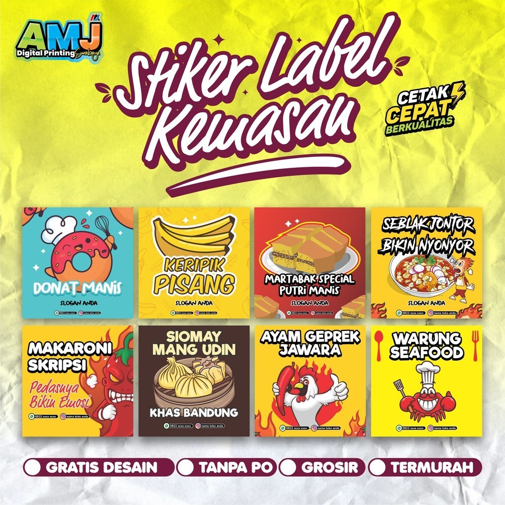 

Stiker Label Kemasan Makanan Termurah, Label Camilan, Label Snack, Label Standing Pouch, Label Thinwall, Gratis Potong, Gratis Desain, Bentuk Kotak