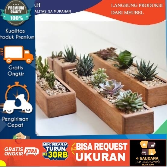 Pot Kotak Kayu Panjang Kaktus Sukulen 0021