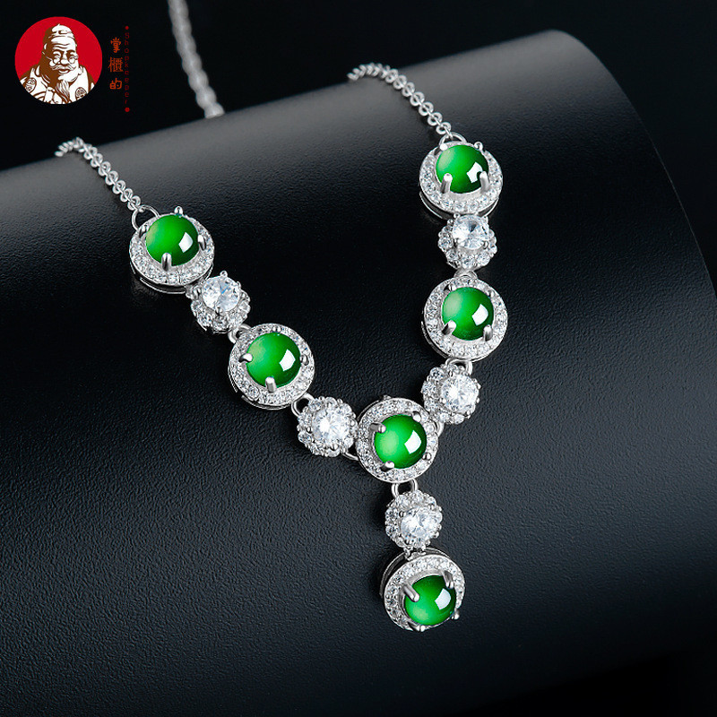 [Dengan sertiflkat  identiflkasi] Batu giok alami, liontin permukaan telur hijau S925 bertatahkan pe