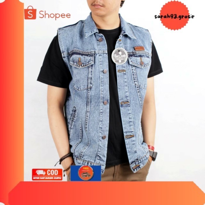 ✨BESTSELLER✨ -Rompi jeans pria big size jumbo Xxxl/jaket rompi jeans pria jumbo - sandwas grey, XXXL