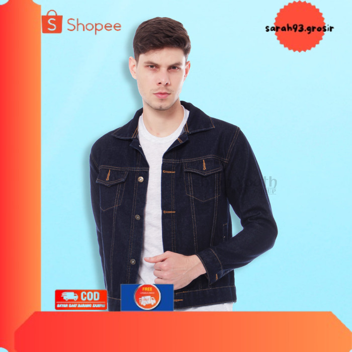 ✨BESTSELLER✨ -COD JAKET JEANS PRIA DENIM JACKET BIRU DONGKER / BLUE BLACK - M