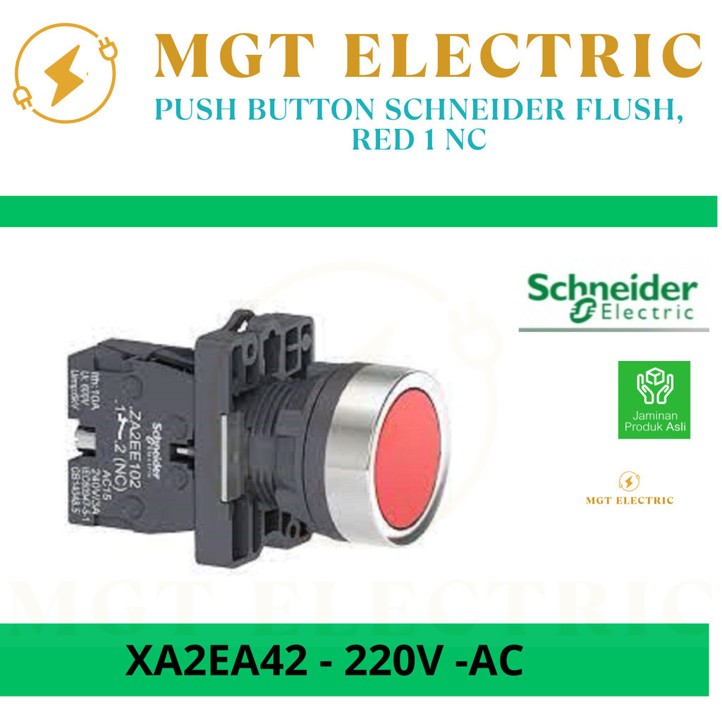 Schneider Push Button Flush Red 1NC / SCHNEIDER PUSH BUTTON MERAH 1 NC