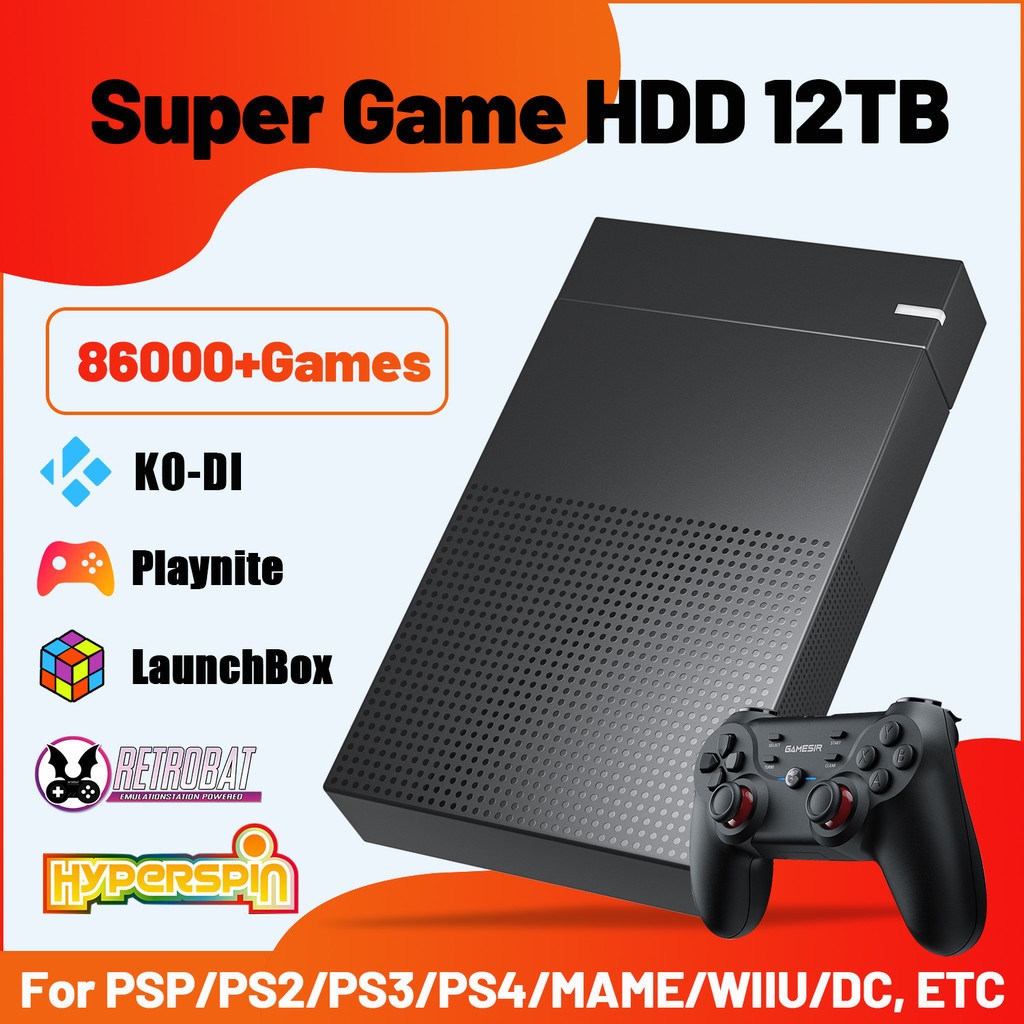 HDD Game Super 12T dengan Hyperspin, HDD Gaming Retro dengan 86000 + Game Vidoe Retro untuk PS3/PS2/