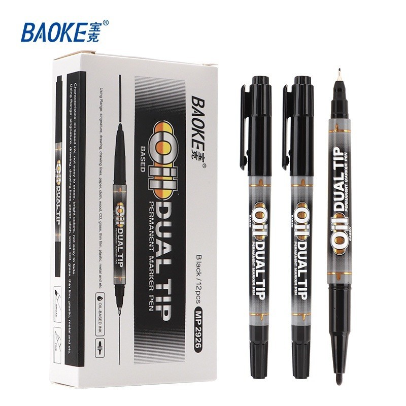 

BAOKE 12pcs/box Spidol Permanen Ujung Ganda 2 Warna Spidol Berbasis Minyak Permanen MP2926