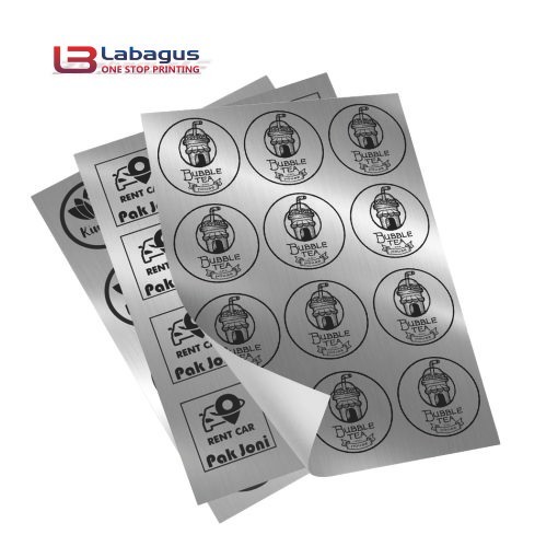 

LABAGUSPRINTING - Cetak Sticker Label Silver / Stiker Perak / Print Custom Lebel Nama Makanan A3+