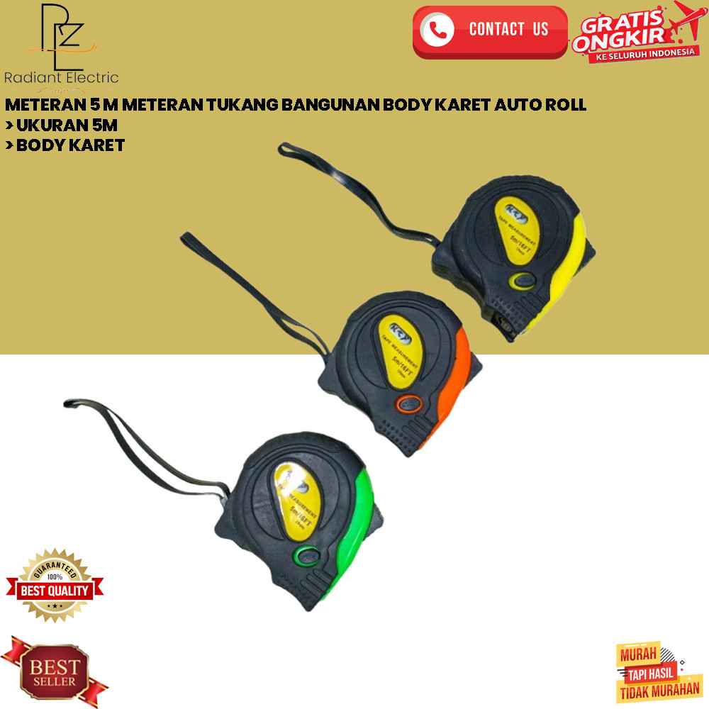 METERAN 5 M METERAN TUKANG BANGUNAN BODY KARET AUTO ROLL [RE]