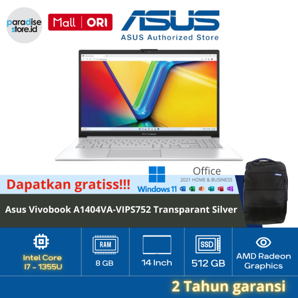 Laptop Asus Vivobook A1404VA-VIPS752 / Core i7 Gen13U / Ram 8GB / 512GB - Transparant Silver