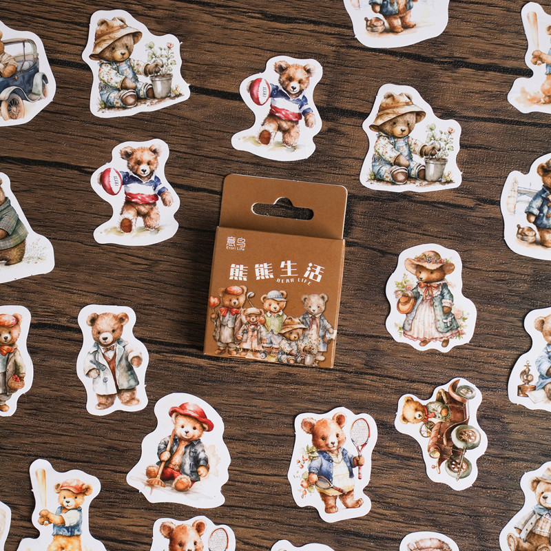 

46PCS Kawaii Bear Life Small Sticky Sticker Aesthetic Colorful DIY Decoration Scrapbooking Stationery School Supplies for Kids