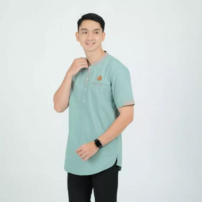 "R.V.Shop" - Baju Koko Kurta Couple Ayah Dan Anak Laki-Laki Lengan Pendek Motif List Kancing Pakaian