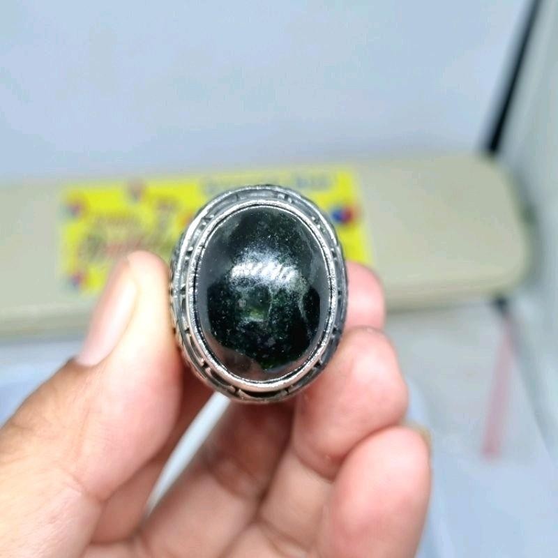 Cincin batu akik black jade aceh natural ring alpaka