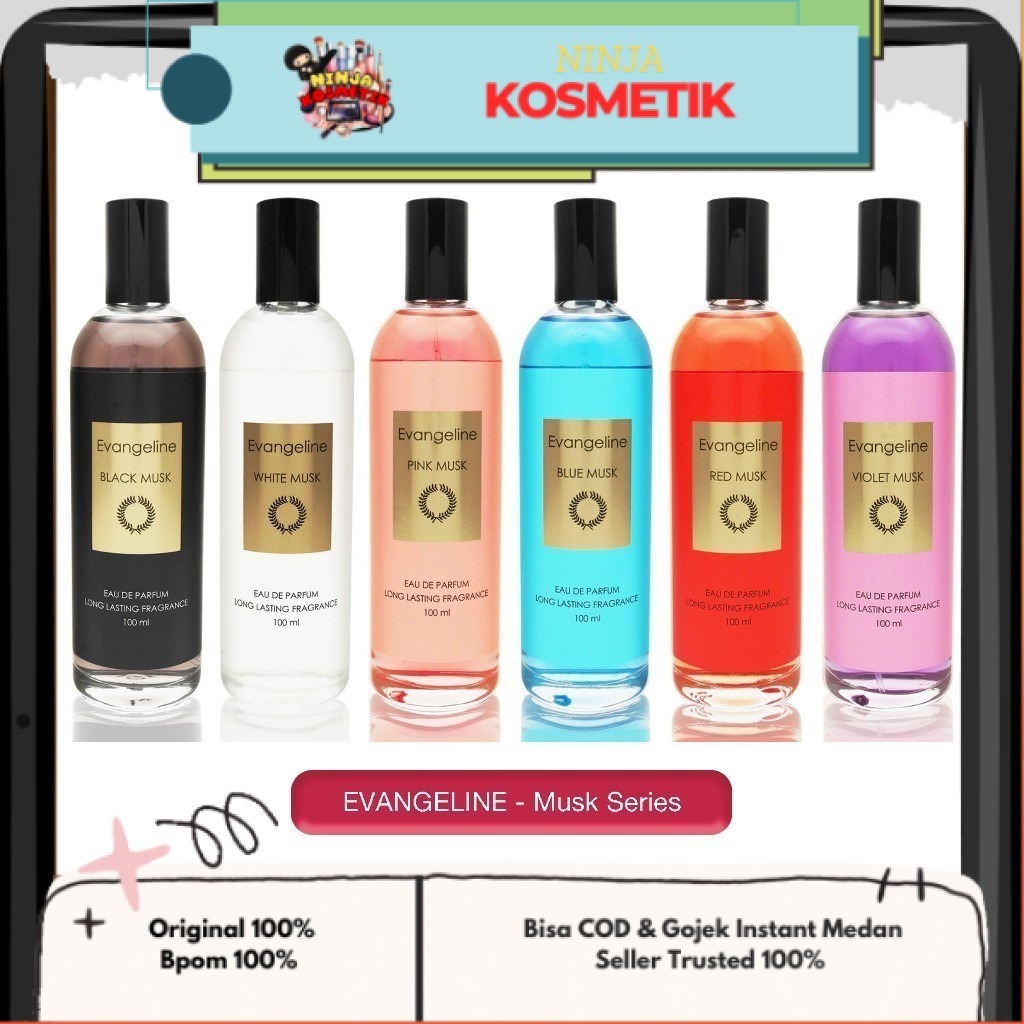 EVANGELINE - EAU DE PARFUM MUSK SERIES ( 100 ml ) - Perfume Black / White / Pink / Blue / Red / Viol