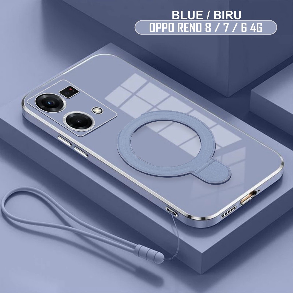Soft Case Oppo Reno 8 7 6 4G Casing Ring Plating Holder Magsef Free Lanyard Tali Gantung