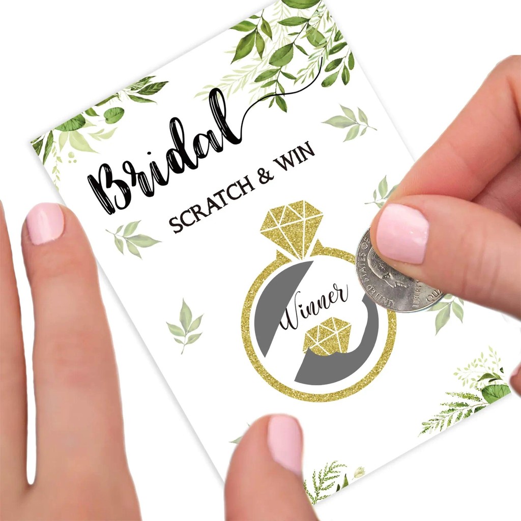 

1Pack Wedding Team Bride Scratch Card Green Plant Bridal Shower Game Card for Hen Party Bachelorette Wedding Party Decoration