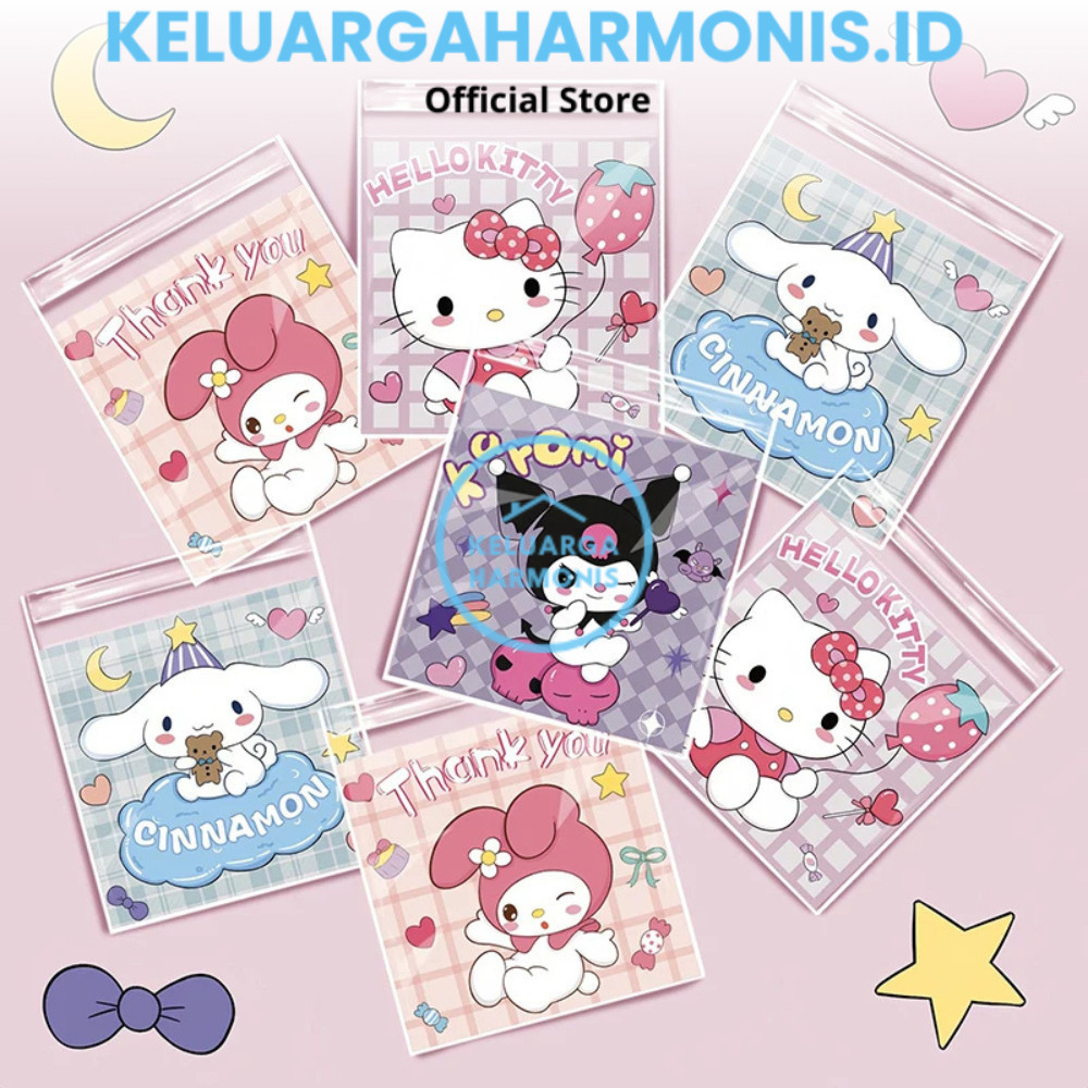 

KH FOOD GRADE Plastik OPP Biskuit 10cm isi 100 lembar Sanrio Kuromi Kitty Melody Cinnamoroll Ukuran 10x10 cm Plastik Kue Kering Biskuit Nastar Cookies Plastik kue Permen Snack Karakter Kantong OPP Kemasan Kue Biskuit Cookies 10cm