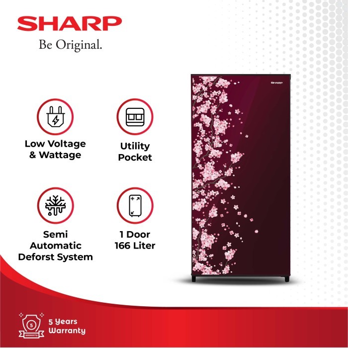 Sharp Kulkas 1 Pintu 166 Liter SJ-N182D-VR / SJN 182 DVR / SJN182 Kirei III Sakura Series
