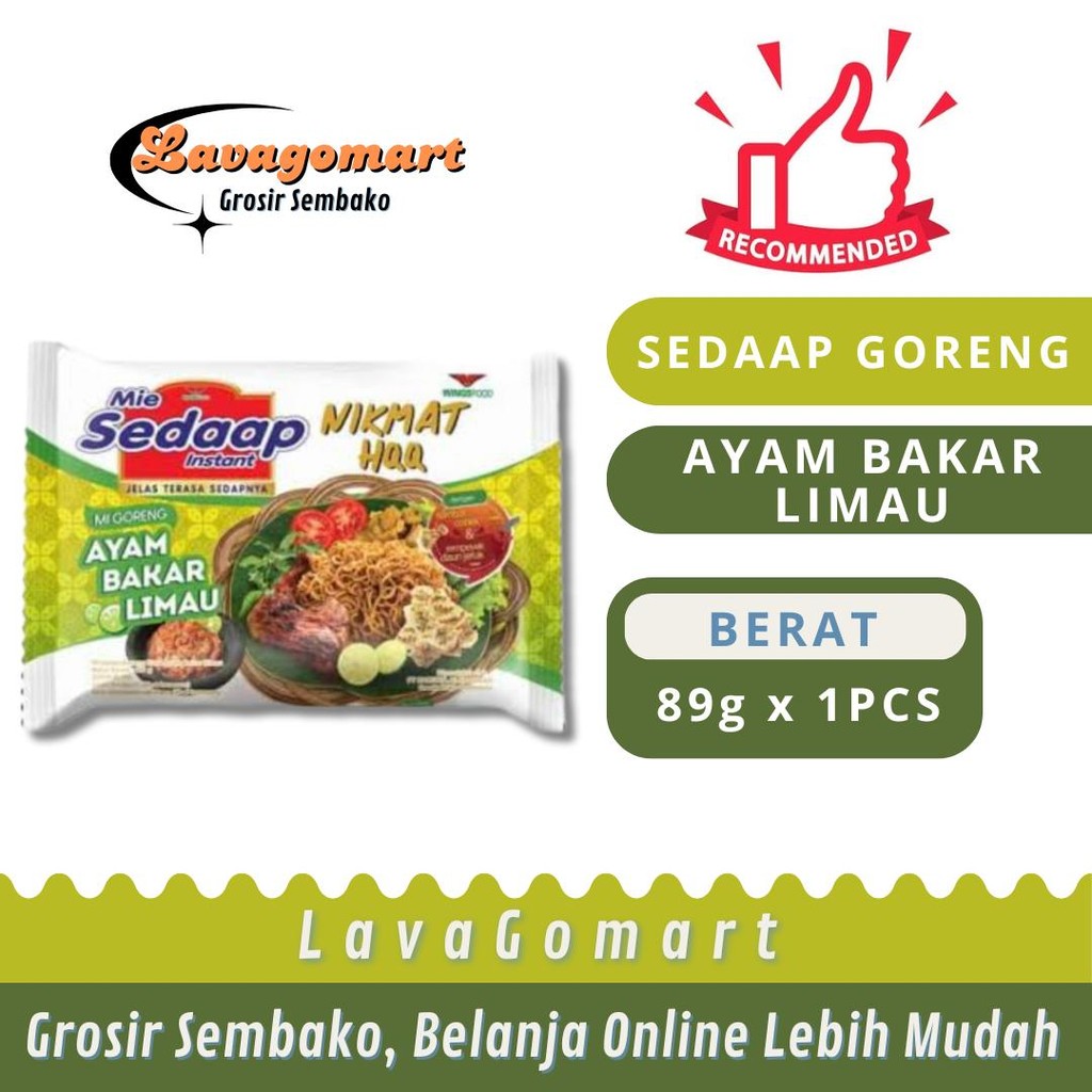 

SEDAAP MIE GORENG AYAM BAKAR LIMAU 89g - 1 PCS - LAVAGOMART - BANDUNG